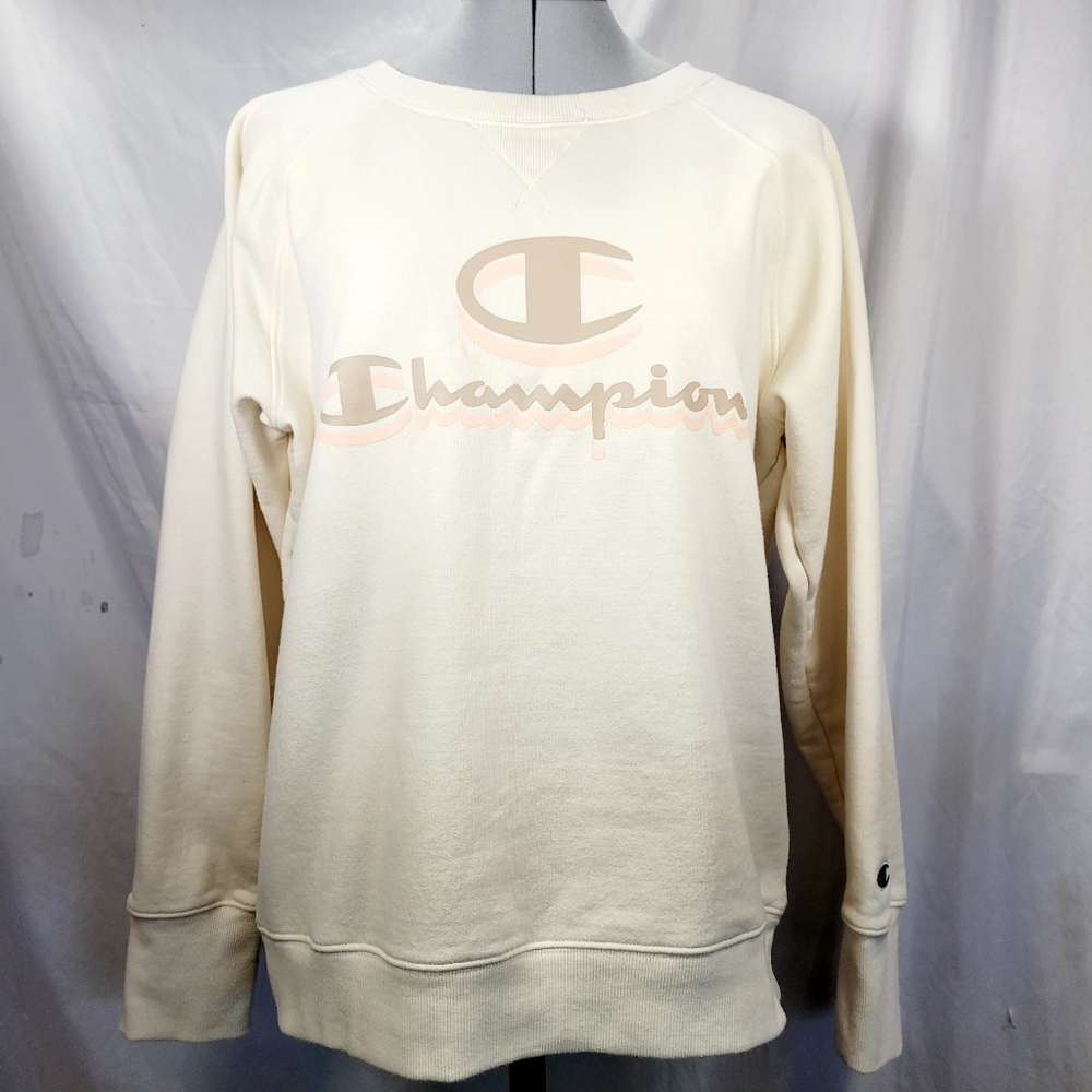 Champion Cream White Women's Long Sleeve Sweater Activewear XL